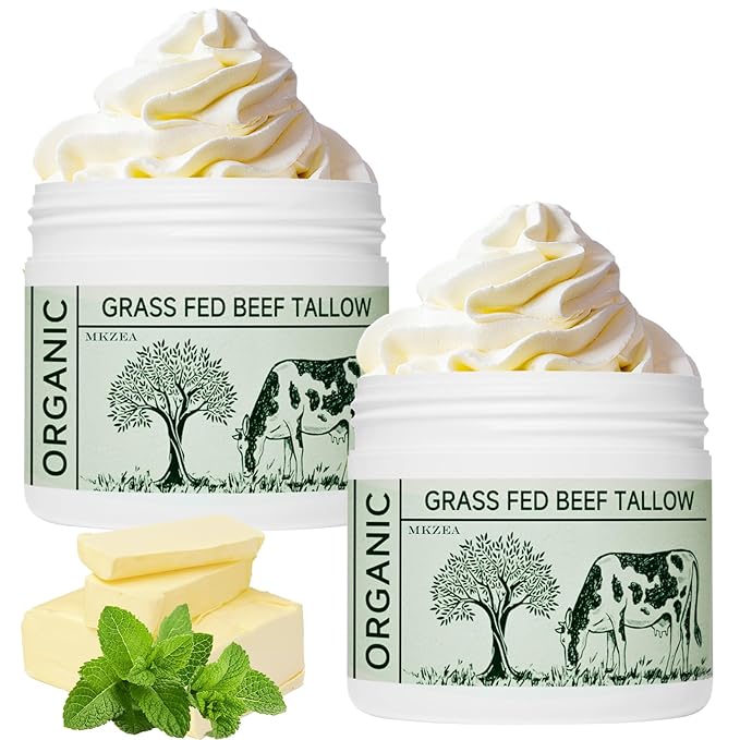 Beef Tallow, Beef Tallow for Skin, Tallow Face Moisturizer, 2 Packs Unscented Beef Tallow Blam Grass Fed Whipped Tallow Face Cream Nourishing Soothing Moisturizer Body Lotion Skin Care