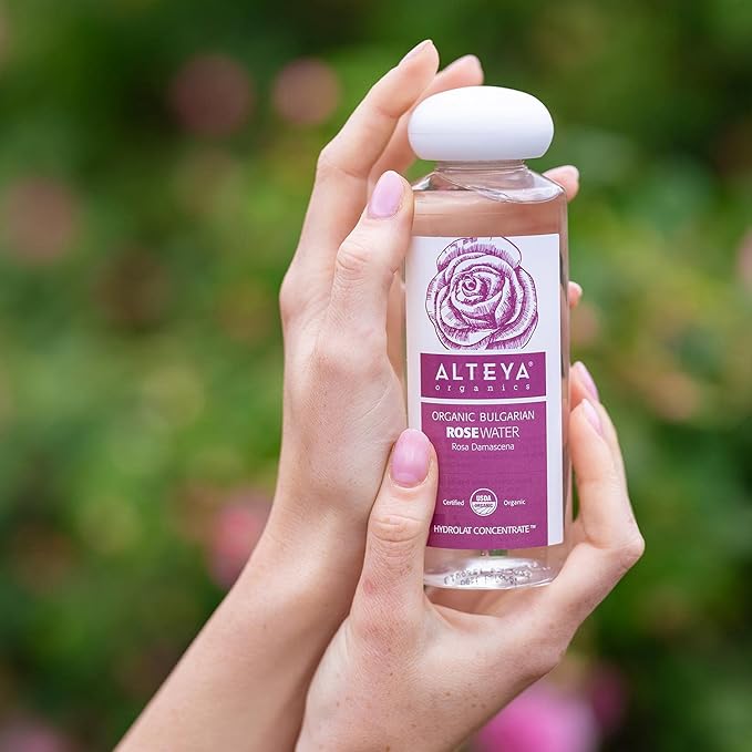 Alteya Organics Rose Water USDA Certified Organic Facial Toner, 8.5 Fl Oz/250mL Pure Bulgarian Rosa Damascena Flower Water, Award-Winning Moisturizer BPA-Free Bottle with Reducer
