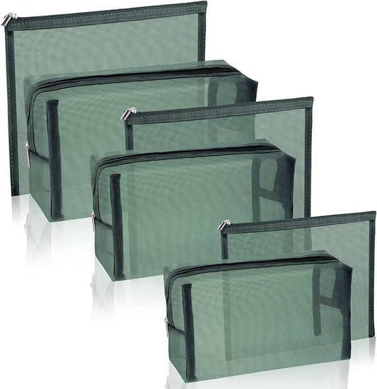 6 Pieces Mesh Makeup Bags Mesh Cosmetic Bag Portable Travel Organizing Zipper Pouch Toiletries Makeup Pouches for Home Office Travel Accessories