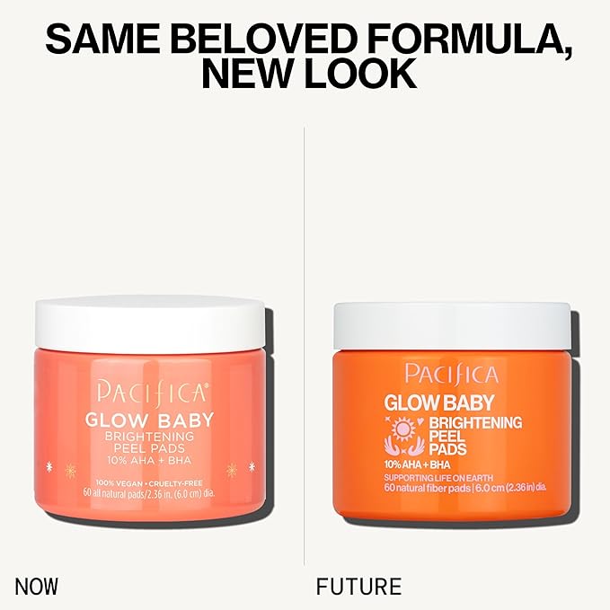 Pacifica Glow Baby Brightening Peel Pads 10% AHA + BHA Exfoliating Face Pads for Glowing Skin Resurfacing Glycolic Acid & Salicylic Acid Pad to Smooth Texture & Minimize Pores Fragrance Free 60 Count
