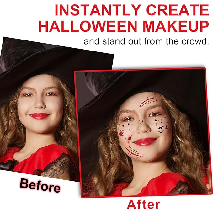 6Pcs Face Makeup Patches, Glitter Freckles Face Tattoo for Teenagers & Young Women, Sparkle Freckles Makeup Patches, Waterproof Face Glitter Freckles for Christmas (6PcsC Halloween)