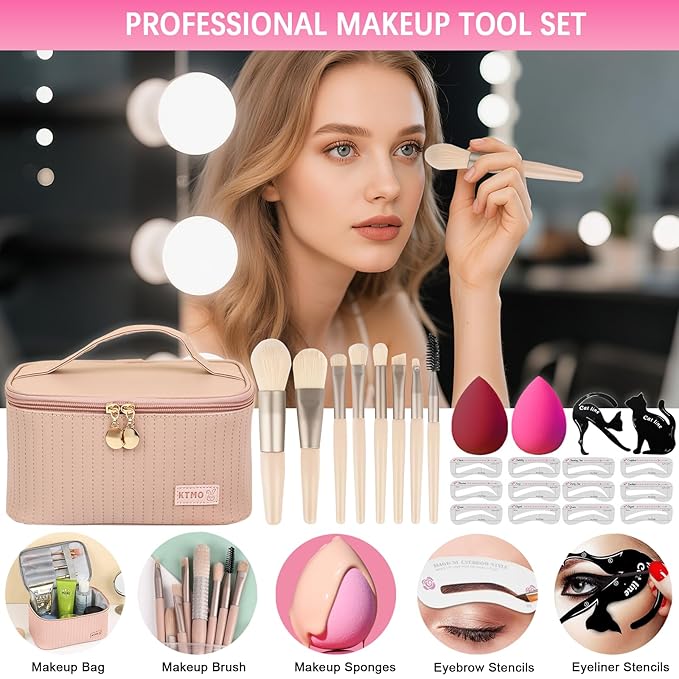 All in One Makeup Kit for Women Full Kit, Makeup Gift Sets for Women Teens Girls, Makeup Essential Bundle Includes Eyeshadow Palette Foundation Eyeliner Contour Stick Lip Gloss Cosmetic Brush Set