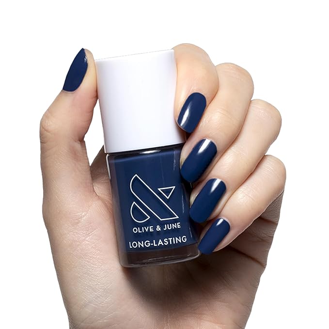 Olive & June Long Lasting Nail Polish | Plump Gel-Like Finish No Lamp Needed | Lasts up to 10 days | Salon-Quality Color at Home | 15-Free Vegan Cruelty-Free, Chip-Resistant Shine | Ack, a shark Navy