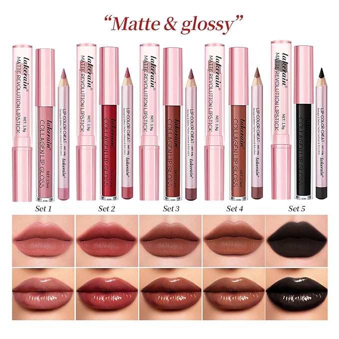 3PCS Black Lip Liner and Lipstick Set – Bold Matte Lipstick, Precision Liner & High-Shine Gloss for Gothic, Halloween, Cosplay & Editorial Looks – Long-Lasting, Smudge-Proof Lip Makeup Kit (Black)