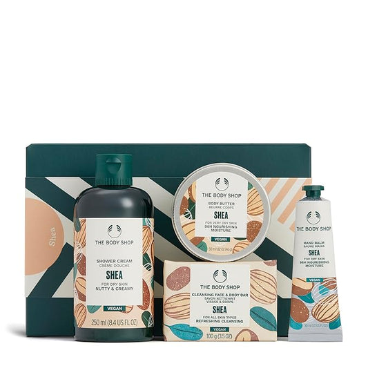 The Body Shop Shea Gift Set - 4 Piece Set, Shower Cream, Body Butter, Bar Soap, Hand Balm, Vegan