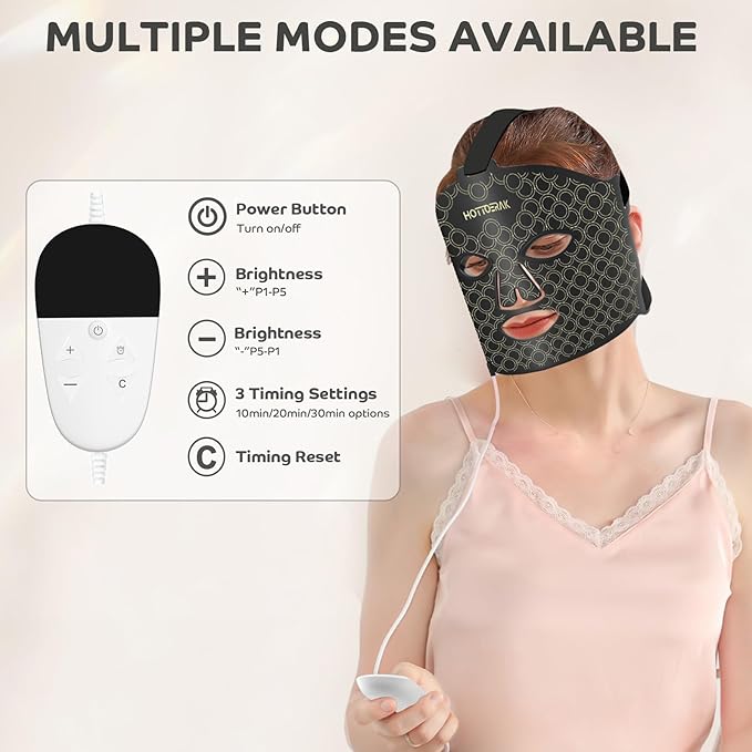 Red Light Therapy for Face, Two Drive Modes Red Light Mask with 850nm Near-Infrared for Travel Home Use