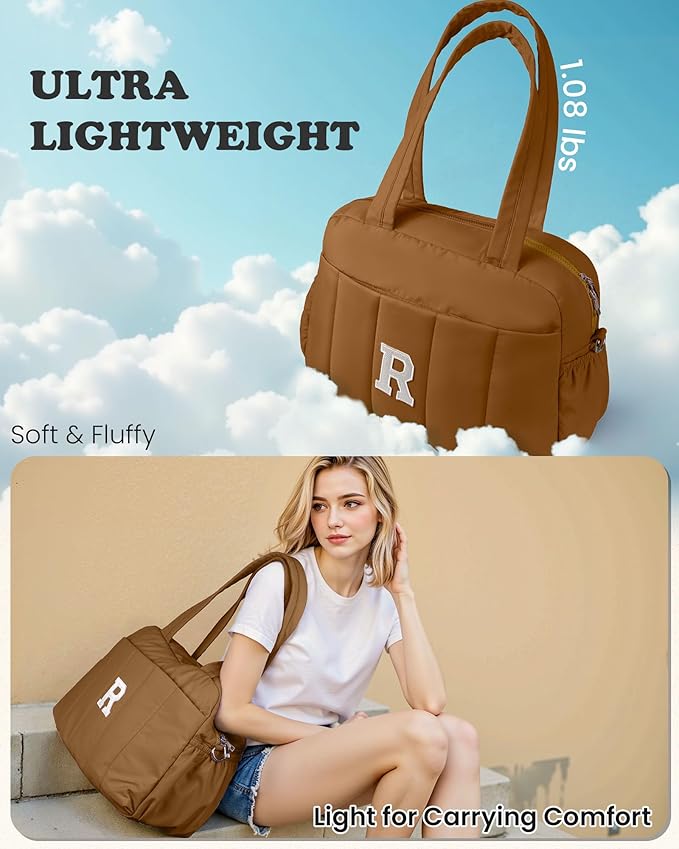 Travel Essentials-College Girl Gift-Duffle Bag with Letter, Carry On Bags for Women，Overnight Bag with Wet Pocket，Lightweight Travel Bags Personalized Gym Tote with Makeup Pouch