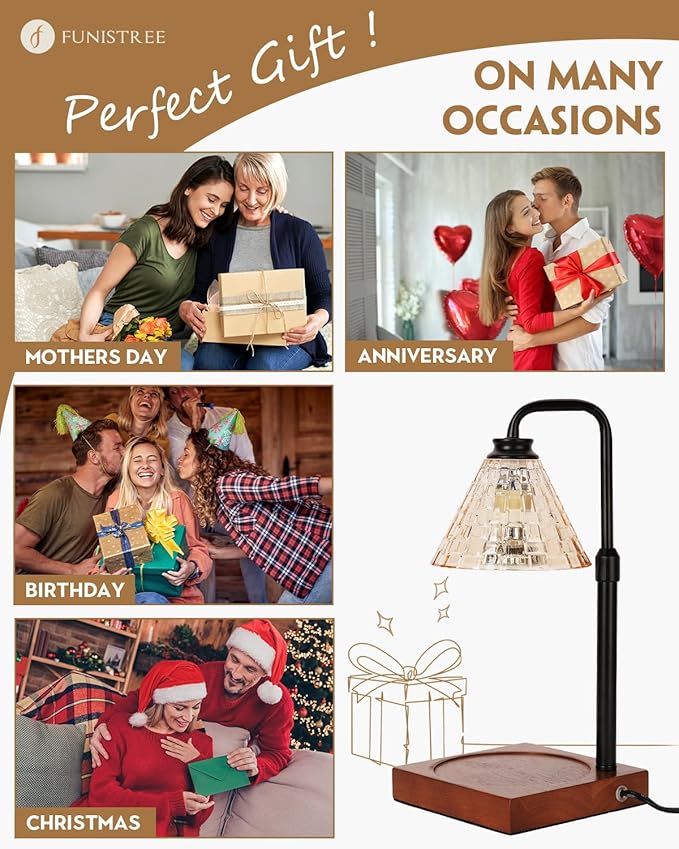 Vintage Candle Warmer Lamp with Timer Dimmer, Adjustable Height, House Warming Christmas Birthday Gifts for Women Mom, White Candle Lamp Warmer, Wax Warmer Lamp for Jar Candles with 2 Bulbs