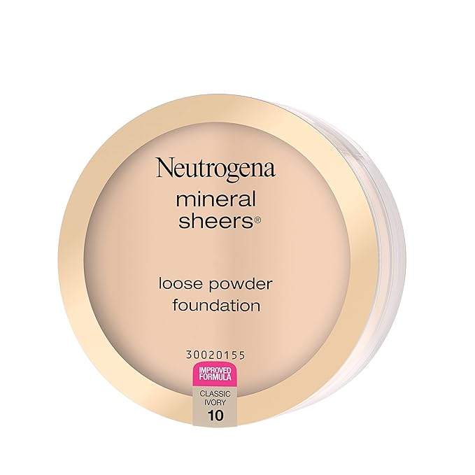 Neutrogena Mineral Sheers Loose Powder Makeup Foundation, Lightweight Face Makeup, Sheer to Medium Buildable Coverage, Sensitive Skin Foundation with Vitamins A, C, & E, Classical Ivory 10, .19 oz