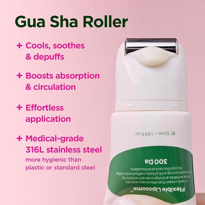 CKD Retino Collagen Gua Sha Neck Cream - Firming Cream for Neck and Jawline Tightening, Lifting, and Wrinkle Reduction with Stainless Steel Roller. Korean Skin Care,1.69 fl oz.