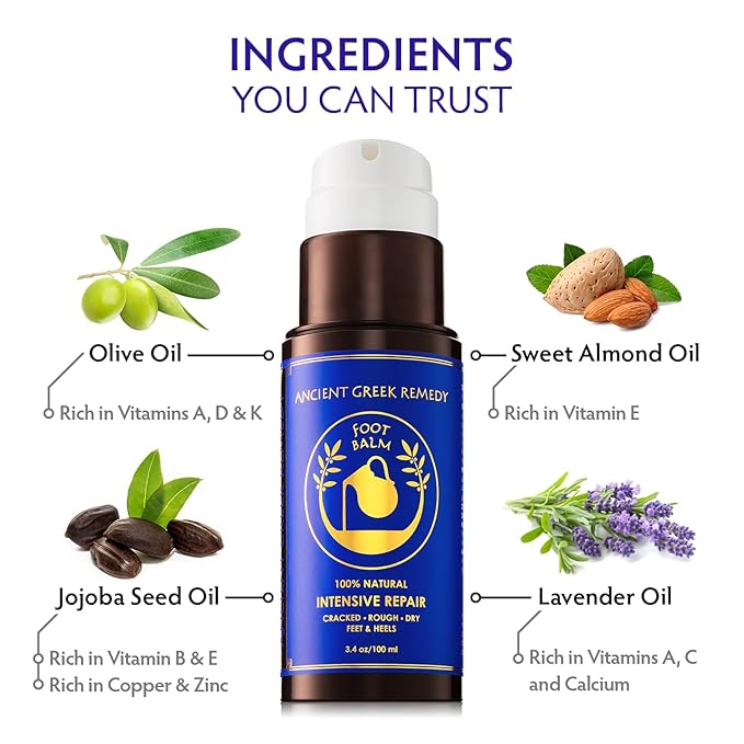 Dry Cracked Heels Repair | Organic Foot Cream for Dry Feet & Callus with Jojoba, Lavender, Almond, Olive & Vitamin E Oil | Natural Foot Balm & Moisturizer for Skin | Hydrating Foot Treatment | 3.4 oz