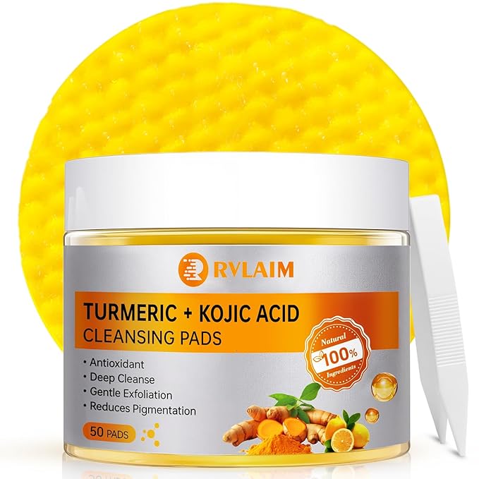Turmeric Kojic Acid Cleansing Pads, 50 PCS Turmeric Pads for Face Dark Spots Cleansing & Exfoliation