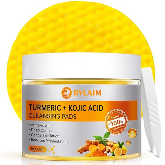 Turmeric Kojic Acid Cleansing Pads, 50 PCS Turmeric Pads for Face Dark Spots Cleansing & Exfoliation