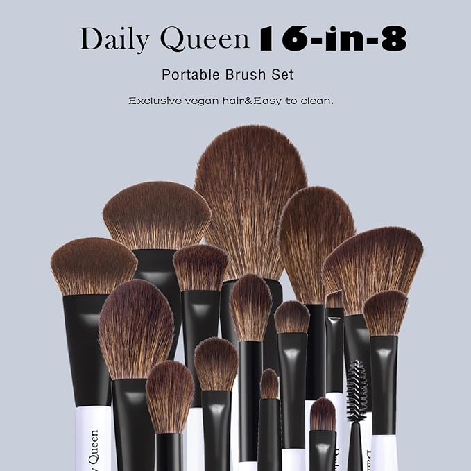 Portable Makeup Brush Set 8pcs Dual Kabuki Powder Concealers Eye shadows Blush Eyeliner Eyebrow Contour Eye blending Brushes (8 IN 16 brush set with waterproof bag)