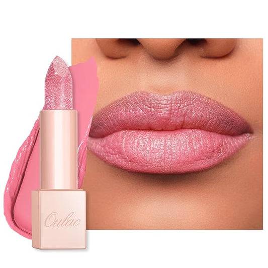 Oulac Infinity Moisture Shine Lipstick - High Shine Shimmery Finish, Super Creamy Texture, Medium to High Coverage - Gluten Free, PG10 Pink Moon