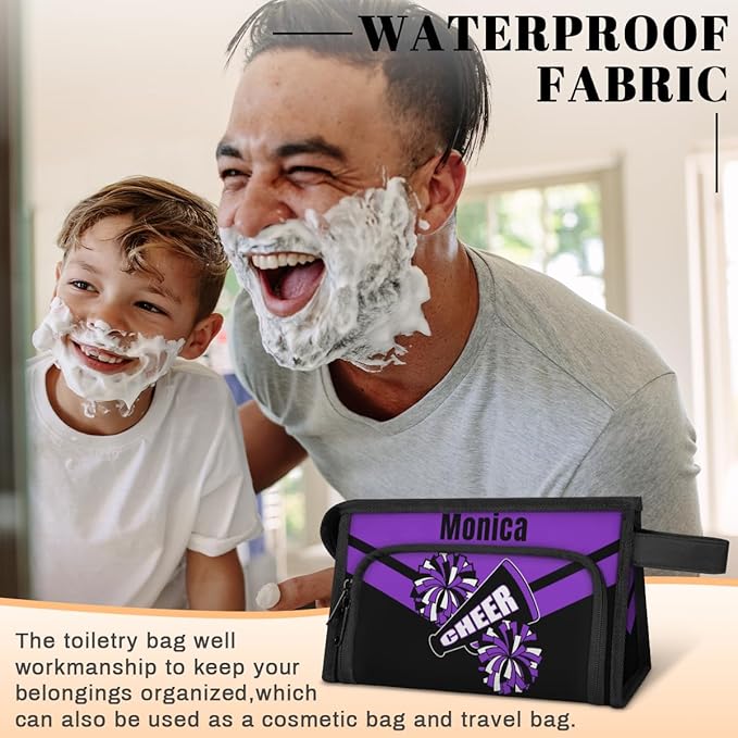 Custom-Makeup-Bag Personalized Travel Toiletry Bag Text Customized Cheer Makeup Bags Cosmetic Bags for Women With Divider & Handle Purple