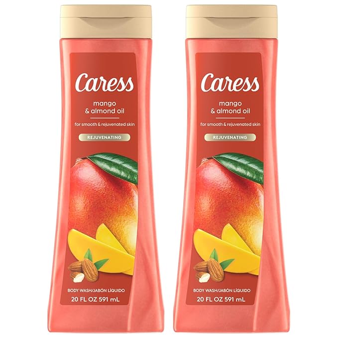 Caress Body Wash, Mango & Almond Oil, Moisturizing Body Wash for Smooth & Rejuvenated Skin, Body Soap Liquid, 20 Fl Oz (Pack of 2)