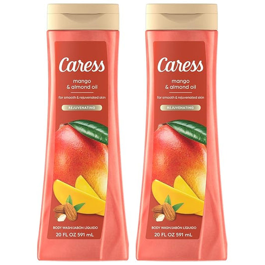 Caress Body Wash, Mango & Almond Oil, Moisturizing Body Wash for Smooth & Rejuvenated Skin, Body Soap Liquid, 20 Fl Oz (Pack of 2)