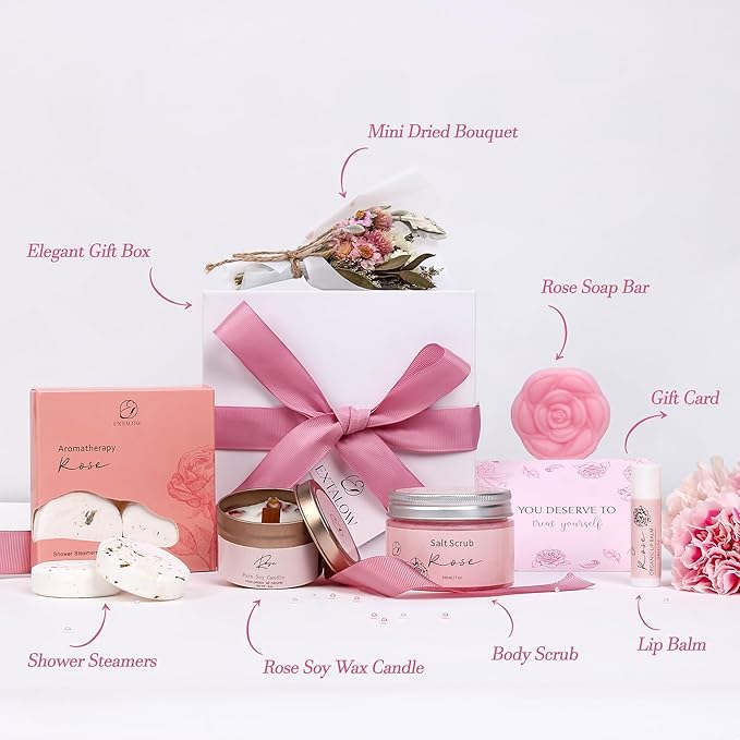 Spa Gifts for Women Bath and Body Gift Basket Mothers Day Gifts Rose Home Spa Set Self Care Gifts for Mom Sister Her Wife Birthday Gifts for Women Spa Kit Care Package Thank You Gifts