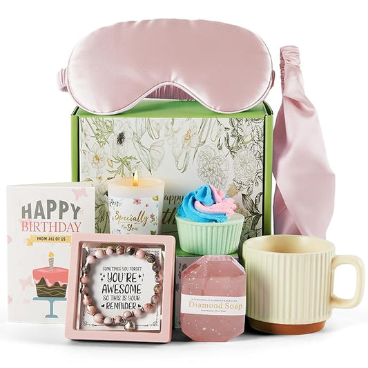 Birthday Gifts for Women, Spa Gift Baskets Set for Women Mom Friend Sister Wife Daughter Girlfriend Coworker, Self Care Bath Spa Body Relaxing Gift Box Unique Happy Birthday Gifts for Female(Pink)