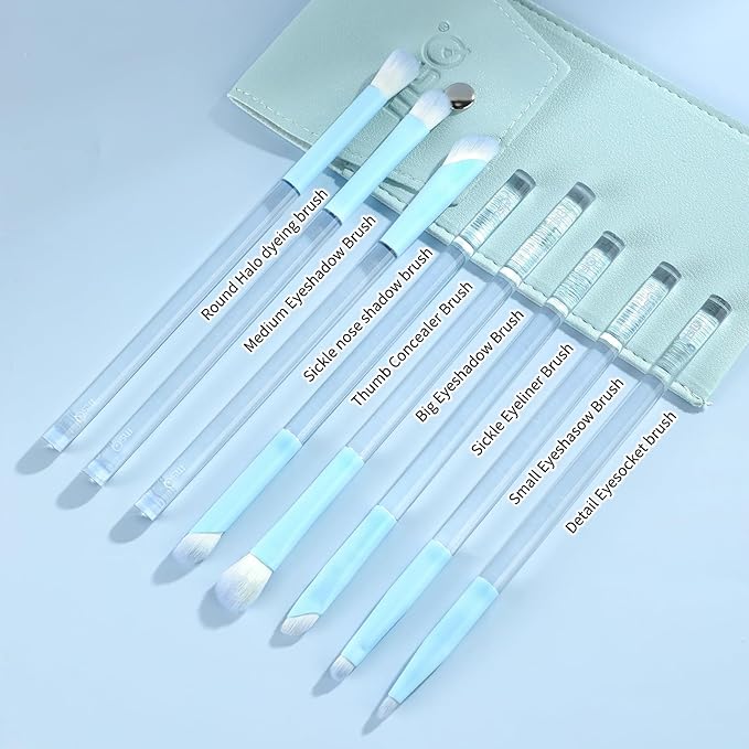 MSQ Eye Makeup Brushes 8pcs Eyeshadow Makeup Brushes Set with Bag Soft Synthetic Hairs for Eyeshadow, Eyeliner, Blending, Concealer, Nose Shadow, Blue