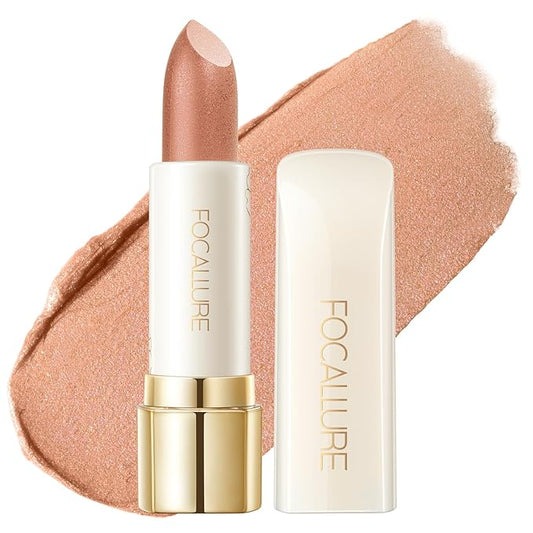 FOCALLURE Moisturizing Shiny Lipstick,Pearl Shimmery Finish,Hydrating Tinted Lip Balm with Creamy Texture,Long Lasting High Pigmented Lip Stain,Bitter Sweet