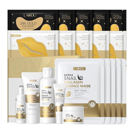 Korean Skin Care, Skin Care Set, Face Mask, Eye Mask, Lip Mask with Cleansing Gel, Toner, Eye Cream, Serum, Essence Cream for Women Teen Girls Mom Daughter Mother's Day Christmas Birthday