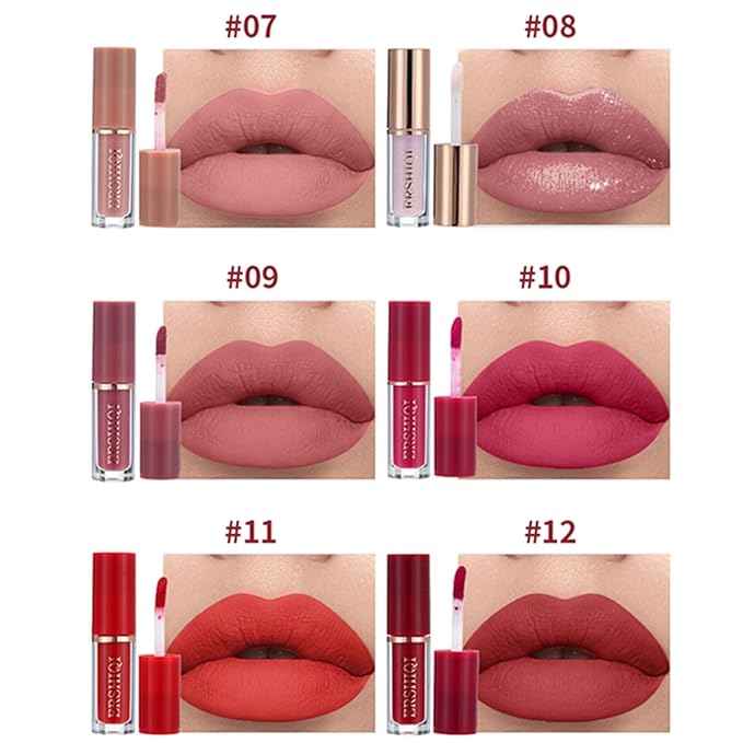BONNIE CHOICE 12Pcs Nude Matte Liquid Lipstick Set, Waterproof Long Lasting Non-Stick Cup 12 Colors Nude Lipstick 24 Hour Not Fade Matte Lipstick Professional Lip Gloss Makeup Gift Sets for Women