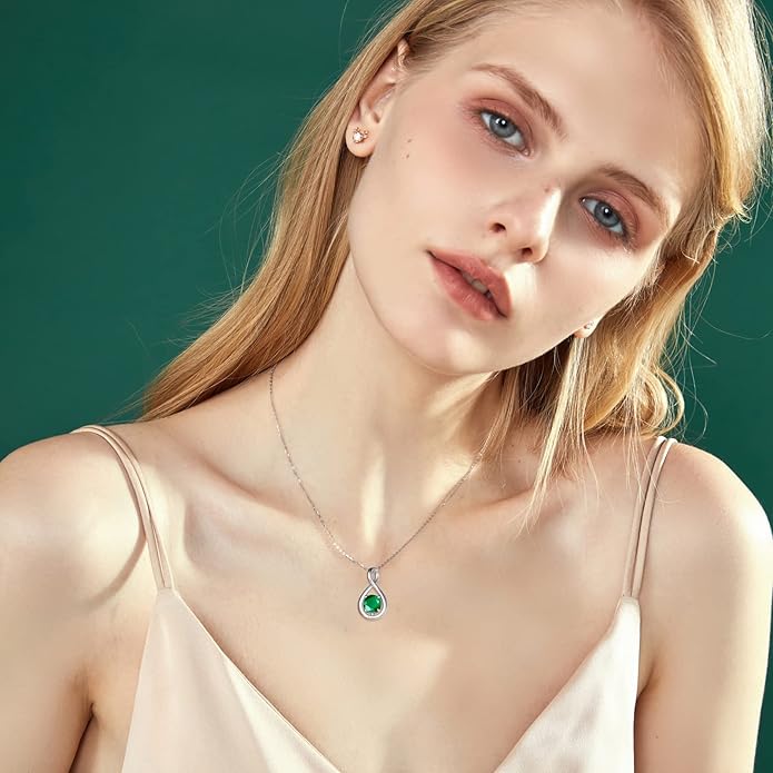 FANCIME Birthstone Necklaces for Women Fine Jewelry Sterling Silver Dainty Infinity Pendant Anniversary Birthday Christmas Gifts for Her Wife Mom Lady Daughter, Chain 16"+2" Extend