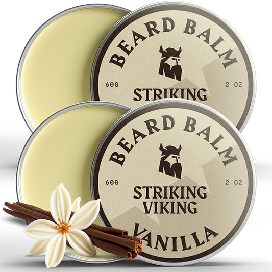 Striking Viking Beard Balm for Men - Leave in Beard Conditioner - Styling Balm Made with Naturally Derived Beard Butter, Argan & Jojoba Oils (2 Ounce (Pack of 2), Vanilla 2 Pack)