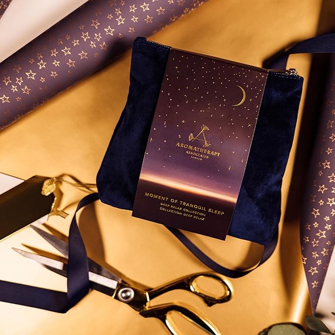 Aromatherapy Associates Moment of Tranquil Sleep. Luxurious Holiday Gift Set Includes Deep Relax Bath & Shower Oil, Sleep Mist, Candle Votive, Eye Mask and Lush Velvet Bag (1 Count)