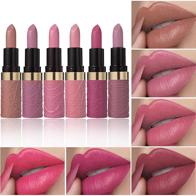 BONNIE CHOICE 6Pcs Matte Lipstick Set, Brown Nude Pink Purple Rose Red Matte Lipstick Sets for Women Velvet Lipstick Long Lasting Waterproof 24 Hours Lip Stick Makeup Christmas Day Gift Sets (A)