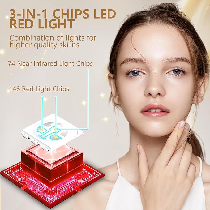 LED Face Mask, Portable Red Light Mask with Timing, Light Mask with 660nm Red Light & 850nm Near-Infrared at Home and Travel