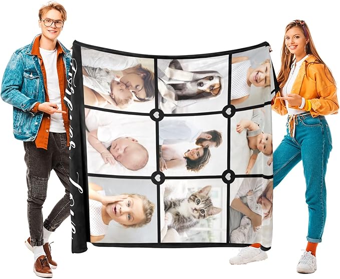 Custom Blanket with Photos, Personalized Photo Blankets Using My Own Photos, Customized Blankets with Pictures, Personalized Gifts for Women Men Baby Child