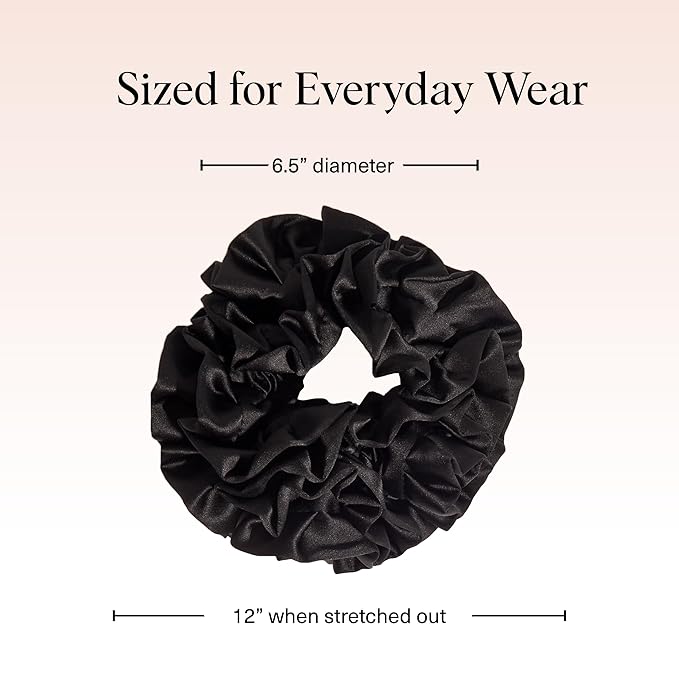Kitsch Recycled Satin Ruffle Scrunchie – Gentle Hair Scrunchie for Women, Eco-Friendly Hair Tie No Damage, Stylish Ponytail Holder | Ideal Gifts for Women - Black