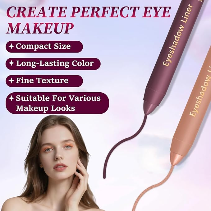 Shadow Liner 2 in 1 Eyeliner Eyeshadow, 2-in-1 Eyeliner & Shadow, shadow Liner Duo Plum, Waterproof Eye Shadow Crayon, Smooth, Easy to Color (Purple + champagne gold