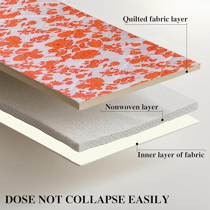 Orange Large Quilted Floral Makeup Bag Cute Coquette Aesthetic Cosmetic Bag Open Flat Travel Toiletry Make up Bag for Women