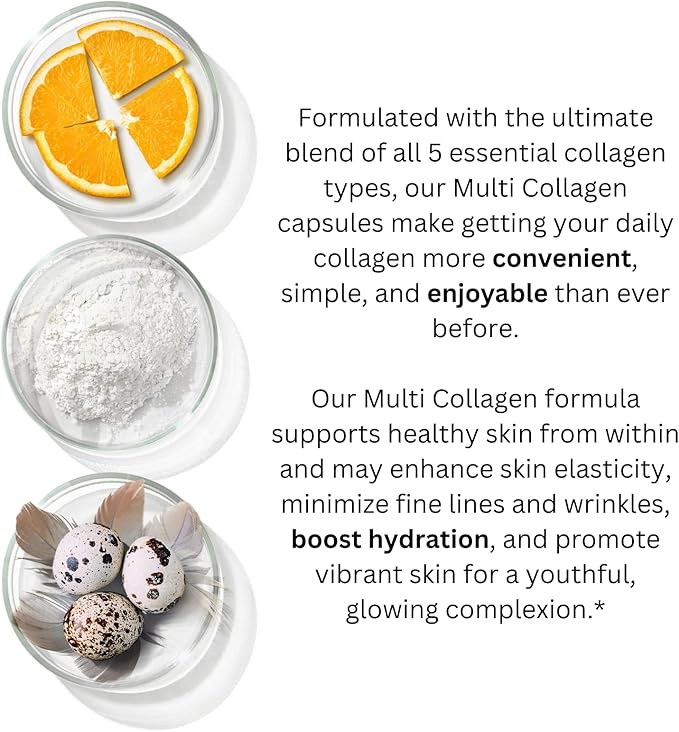 Primal Harvest Multi Collagen Pills for Women and Men (Type I, II, III, V, X) 120 Capsules w/Vitamin C for Hair, Skin, Nails