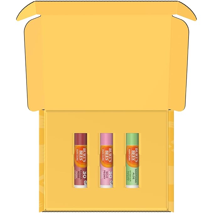 Burt's Bees Sun Care Lip Balm Pack, SPF 30 Tinted Lip Balm, Water-Resistant Moisturizer, Wild Peony, Sienna Rose, 3 Tubes, 0.15 oz.