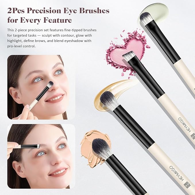 HEYMKGO Makeup Brushes Set, 4Pcs Professional Dual-ended Foundation Contour Power Face Eyeshadow Brush set for Liquid,Cream, Powder for Blending Contouring Makeup Tools- Great for Travel Use, Black