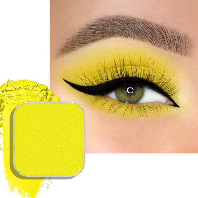 Matte Single Eyeshadow Refill – Bright Yellow, High-Pigment, Blendable & Long-Lasting, Pressed Powder with Metal Pan, DIY Magnetic Palette Compatible, Easy to Apply & Remove