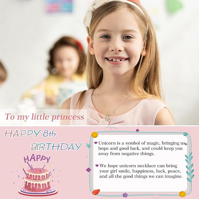 Hidepoo Birthday Unicorns Gifts for Girls - Unicorn Necklace Birthday Gift for 3-16 Year Old Girl Colorful CZ Heart Pendant Unicorn Necklace for Girls Gifts Jewelry