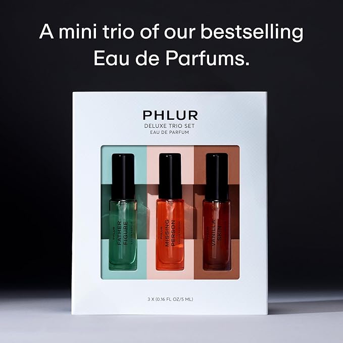 PHLUR The Best Sellers - Deluxe Mini Trio Eau de Parfum Set - Vanilla Skin, Father Figure & Missing Person - Mini Travel Size Perfume for Women & Men Fragrance - 5mL Perfume Fine Fragrance (3 x 5mL)