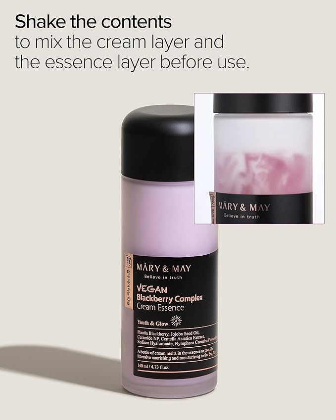Mary&May Vegan Blackberry Cream Essence | Milky Essence Toner | Deep Hydration | Korean Skincare | Strengthens Skin Barrier | Plumping & Firming | Lightweight Formula (140ml/4.73 fl.oz.)