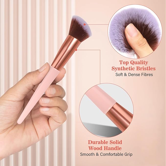 Makeup Brush Set, 17PCs Makeup Brushes with Foundation Eyebrow Blending Concealer Blush Eyeshadow Contour Lash Powder Brush, Make Up Brushes Kit with Organizer Travel Case (Medium, Pink)