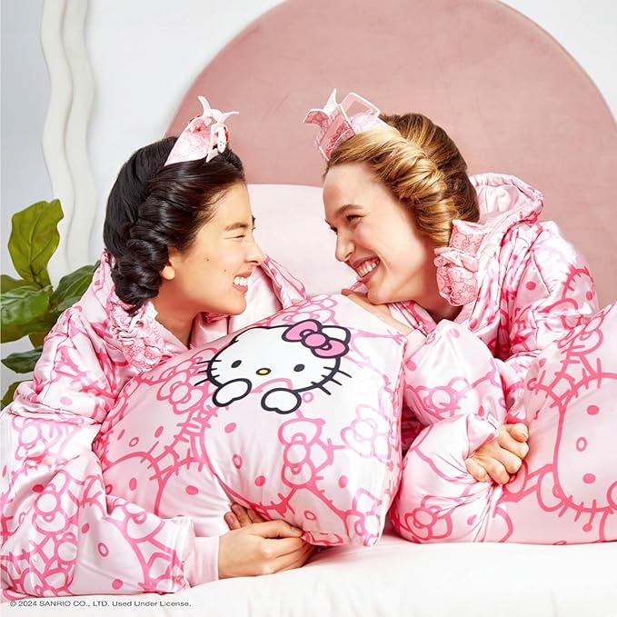 Kitsch x Hello Kitty (Pink Kitty Faces) - Satin Pillowcase with Zipper for Hair and Skin, Softer Than Silk, Smooth Cooling Pillow Covers, Machine Washable, King Size (19x36)