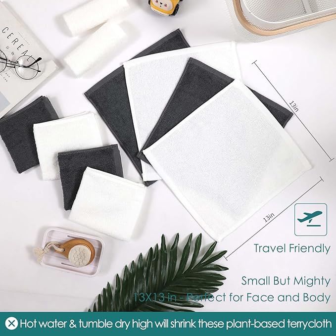 Wash Cloths 12 Pack, Reusable Makeup Eraser Towel, 13x13 inch Large Washcloths for Face and Body, Super Soft and Skin Friendly Face Towel on Sensitive Skin, Easy to Rinse Grey Facial Cleaning Cloths