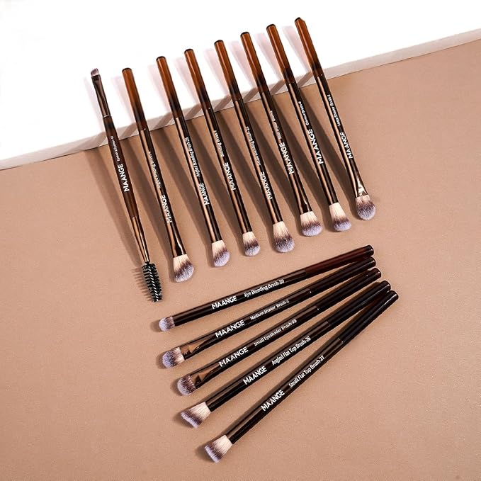 MAANGE 13 Pcs Makeup Brushes with Bag, Multi-functional Eye Makeup Brush Set Professional Blending Eyeshadow Concealer Eyebrows Eyeliner (Coffee Brown)