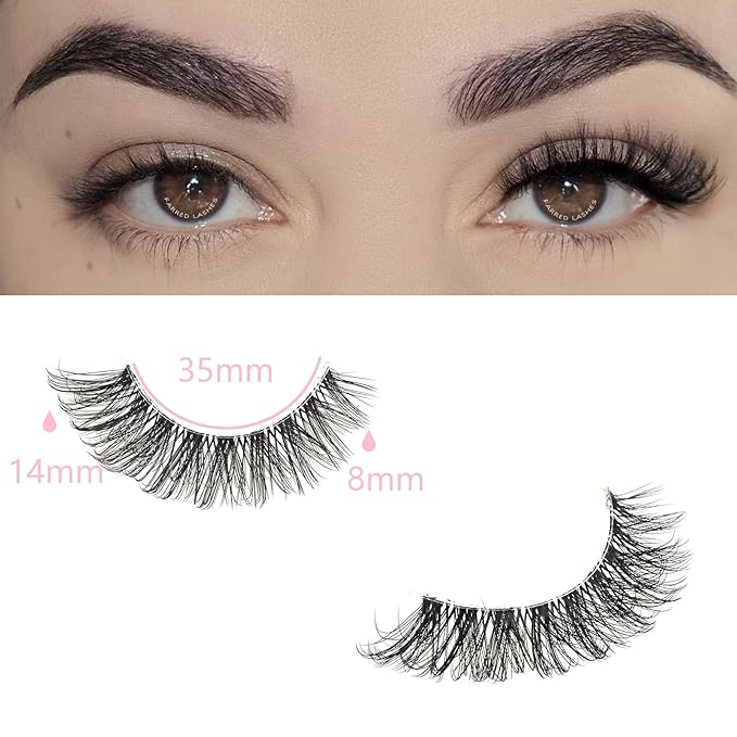FARRED Cat Eye Lashes Natural Eyelashes Short Wispy Lash Strips Volume False Eyelash Cateye Medium Length Fake Lashes Natural Looking Hybrid Clusters Full Strip Lashes (A1 | 8-14MM)