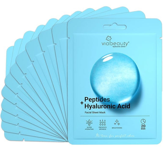 12 Pack of Hyaluronic Acid Face Mask with Peptides Complex - Deep Hydrating & Brightening Facial Sheet Mask - Moisturizing Face Masks Skincare Facial Sheets for All Skin Types